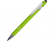 Ручка металлическая soft-touch шариковая со стилусом «Sway», зеленое яблоко/серебристый